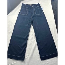Maeve Anthropologie The Colette Wide Leg Pants Navy Contrast Stitch Size 26
