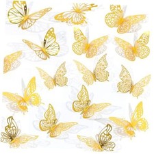 84PCS 3D Butterfly Decorations, 3 Sizes 7 Styles Butterfly Wall Decor Gold
