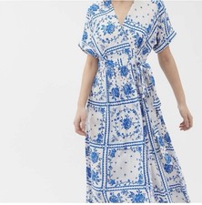 Urban Outfitters Gabrielle Woven Midi Wrap Dress While/blue Small