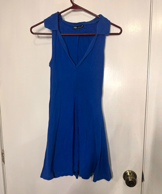 ZARA Women s Solid Blue Sleeveless V-Neck Knit dress, Regular Size S
