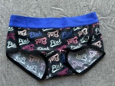 Vintage HTF Victoria's Secret Pink Ribbed Thick Band Logo Graphic Panty S New