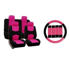 Car Seat Covers Flat Cloth Automotive Pink Full Set, Rear Solid Pink / Black