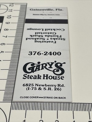 Matchbook Cover  Gary s Steak House  Gainesville, FL  Unstruck  gmg Shark Gator