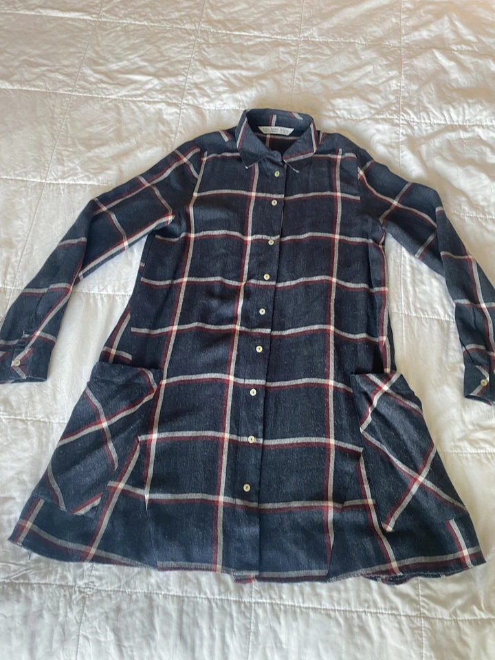 Zara Basic Shirt Dress Womens XS Plaid Long Sleeve Button Up Pockets flannel - Image 4 of 4