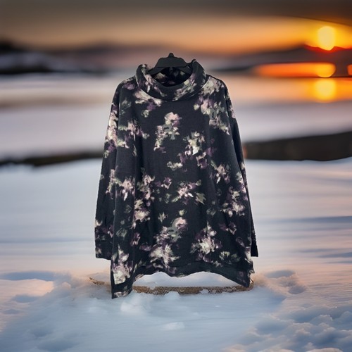 The Luxe Shop Comfy Layers Sweater Black/Purple Floral Turtle Neck “Abstract” 1X