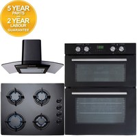 Sia Built Under Electric Double Oven, Curved Cooker Hood & 60cm Black Gas Hob Sia Built Under Electric Double Oven, Curved Cooker Hood & 60cm Black Gas Hob