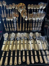 I.S. Co China Gold Tone Silverware 51 Pc. & Case Service for 12