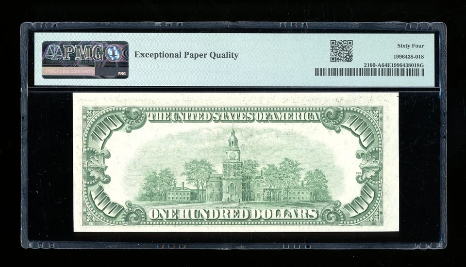 DBR 1950-C $100 FRN Boston Fr. 2160-A PMG 64 EPQ Serial A03339558A - Image 2 of 2