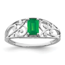 Silver Rhodium Plated Emerald Ring QR4503E