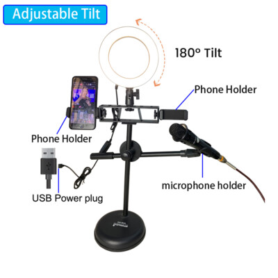 Mobile Phone Holders Microphone Bracket Desktop beauty Selfie Ring LED Lighting