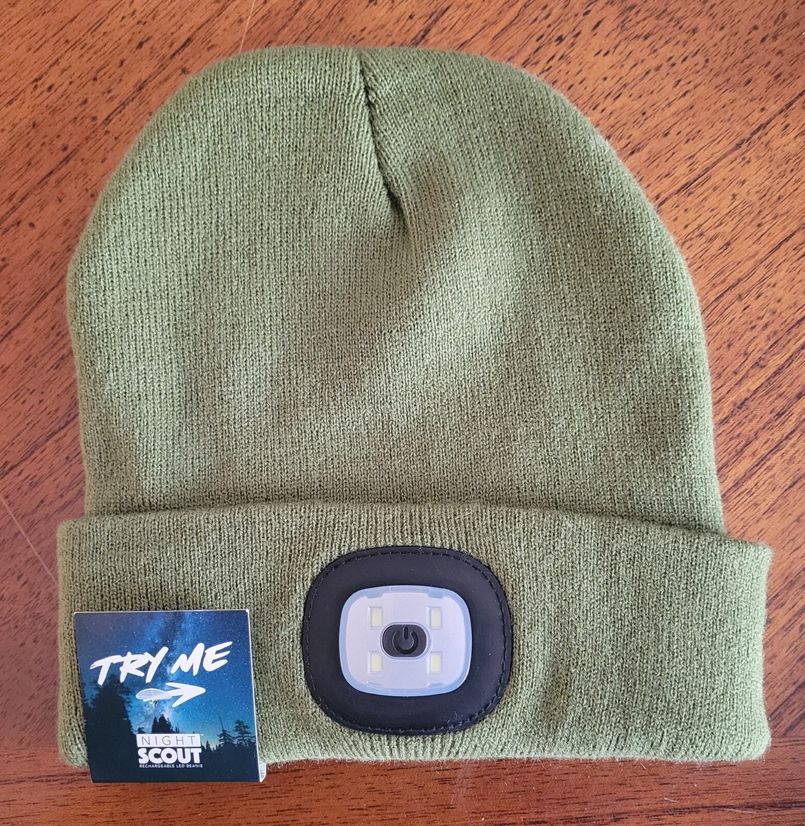 Night Scout Olive Green Knit Beanie w/USB Rechargable LED Light ***NEW  w/Tag***