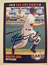 HUNTER COLE signed GEORGIA 2015 SAN JOSE GIANTS baseball card AUTO ROEBUCK SC HS