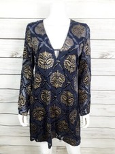 ASTR The Label Womens Dress Size M Blue Overlay Lace Floral V-Neck Long Sleeve