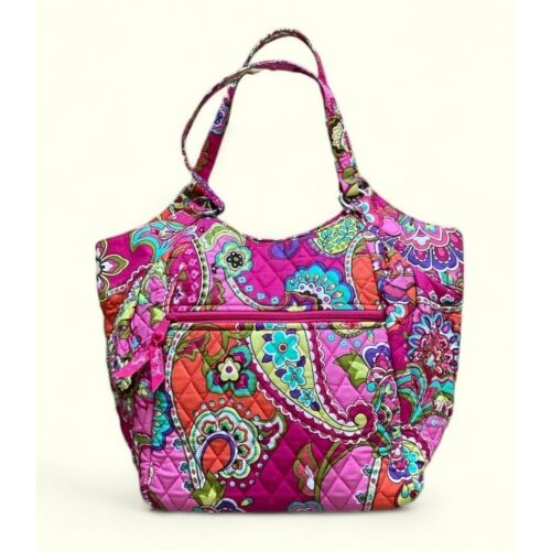 Vera Bradley Schultertasche Pink Swirls Halbmond gesteppt mit Blumenmuster