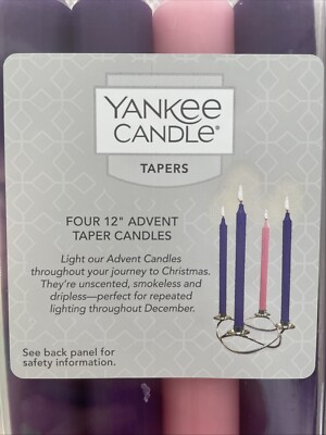 YANKEE CANDLE 4 Count Advent 12'' Tapers Purple Pink Unscented Smokeless Dripless