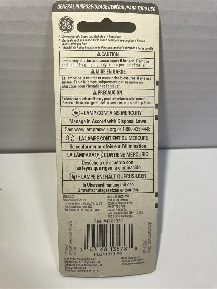 GE Soft White 13W General Purpose Bulb 810 Lumen 10000 Hour F13DBX 23T4 SPX27 - Image 2 of 2