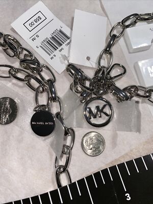 MICHAEL KORS Silver Tone Metal Chain Belt Padlock Logo Adjustable Length MICHAEL KORS Silver Tone Metal Chain Belt Logo Adjustable  main image 2