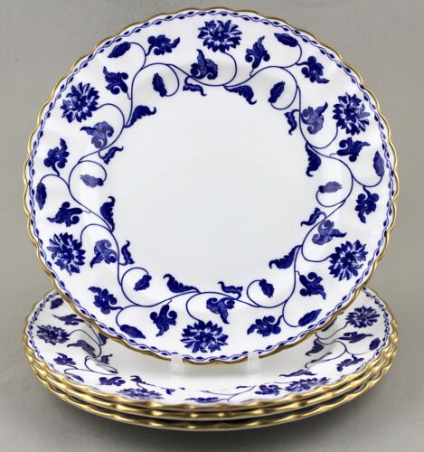 SPODE CHINA ENGLAND BLUE COLONEL 20CM 8” SALAD OR DESSERT PLATES X 4 1ST MINT! - Picture 1 of 2