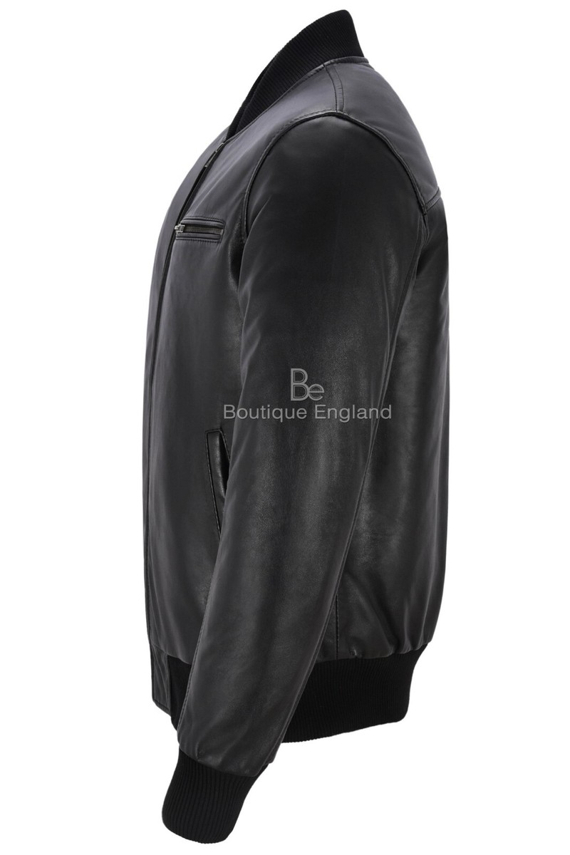 Men's 70'S Bomber Leather Jacket Black Street Inspired Retro Real