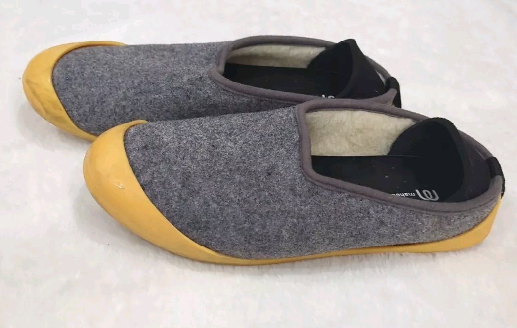 SAOLA Ciabatta classica lana Mahabis grigio giallo suola rimovibile donna EU 38 US 7 5