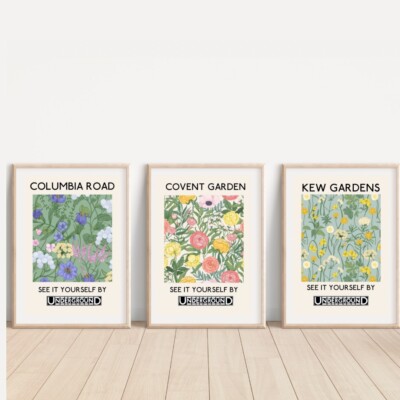 Flower Market Botanical Wall Art Set of 3 Living Room Bedroom Prints ...
