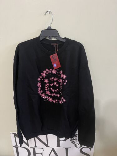 CLOT Apparel Flower Logo Designer Crewneck Sweatshirt Black Pink Size XL New - Picture 1 of 5