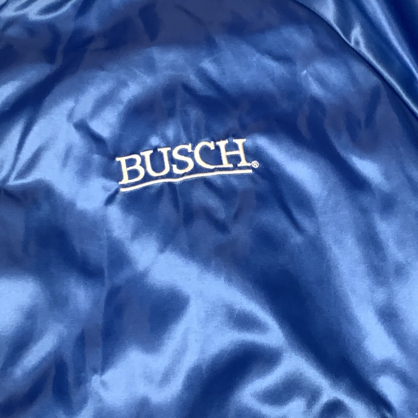 Vtg Busch Beer Royal Blue Satin Jacket Mens L Nylon S… Gem