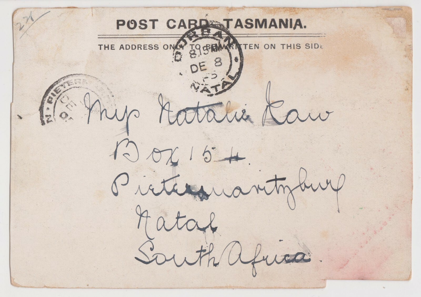 TASMANIA RIVER DERWENT, NEW NORFOLK undivided back vintage coloured