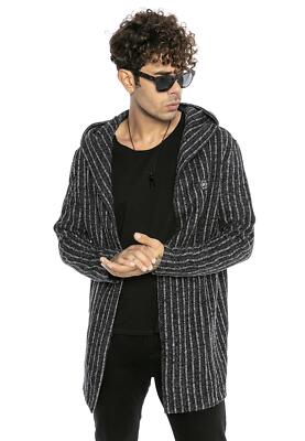 Redbridge Herren Strickjacke Übergangsjacke Cardigan Asymmetric Striped Kapuze