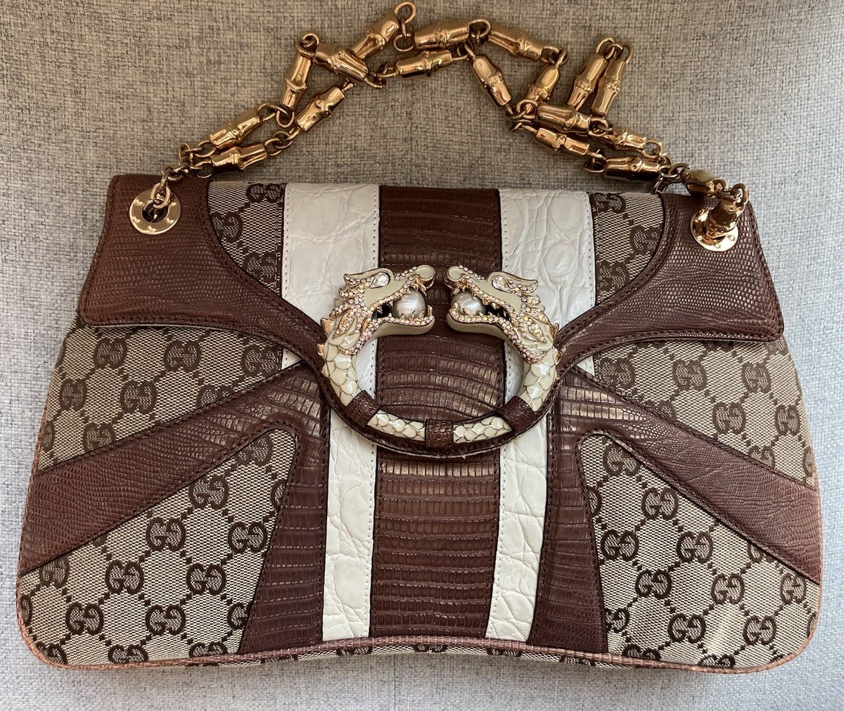 【訳あり】ブランド品（VUITTON GUCCIなど）まとめ7点（激安SALE） Gucci Ford 2004 Brown Canvas Crocodile Python Jeweled Dragon