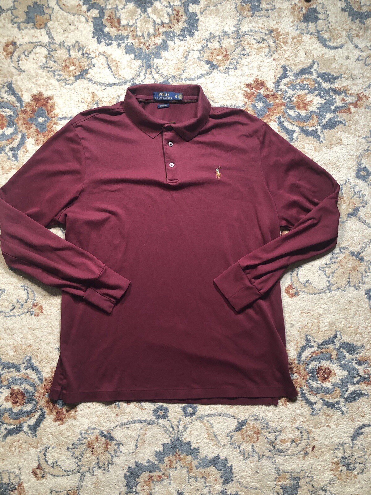 Polo Ralph Lauren uomo maglia manica lunga vestibilità classica camicia marrone XL carne pony