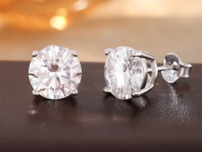 CT Moissanite Earrings, 925 Sterling Silver, 18k White Gold