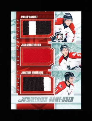2012 ITG HOCKEY TRIOS JONATHAN HUBERDEAU ROOKIE CARD TRIPLE JERSEY /40