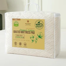 Luxury Quilted Waterproof Organic Mattress Pad Protector Full - Certified Organi