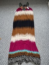 NWT Womens New York Laundry Dress, Size Medium, Maxi Beaded Geometric Silky (22)