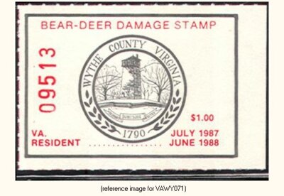 Damage Stamp D2K Virginia - Wythe 1987 $1.00 Bear Damage Stamp | eBay