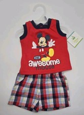 Disney Baby Mickey Mouse One Awesome Mouse Red Tank Top Plaid Shorts NB