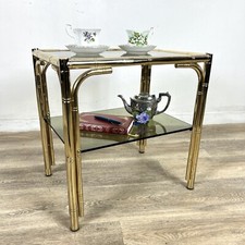 Tavolino tavolo vintage in ottone finto bambu vetro da salotto anni 70 di design