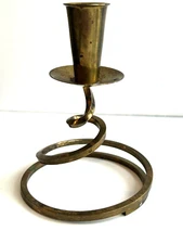 MCM Vintage Brass Spiral Taper Candle Holder  Mid Century Modern Style 5"