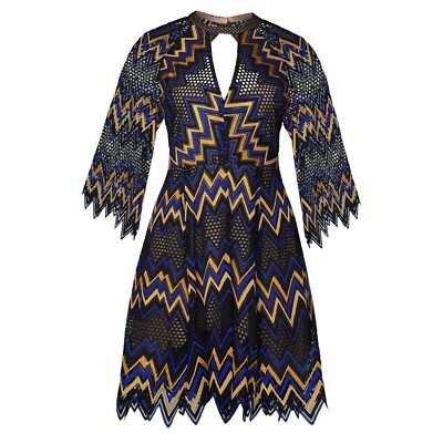 Bcbgmaxazria Women's Chevron Lace Dress - Black Combo - Size 4