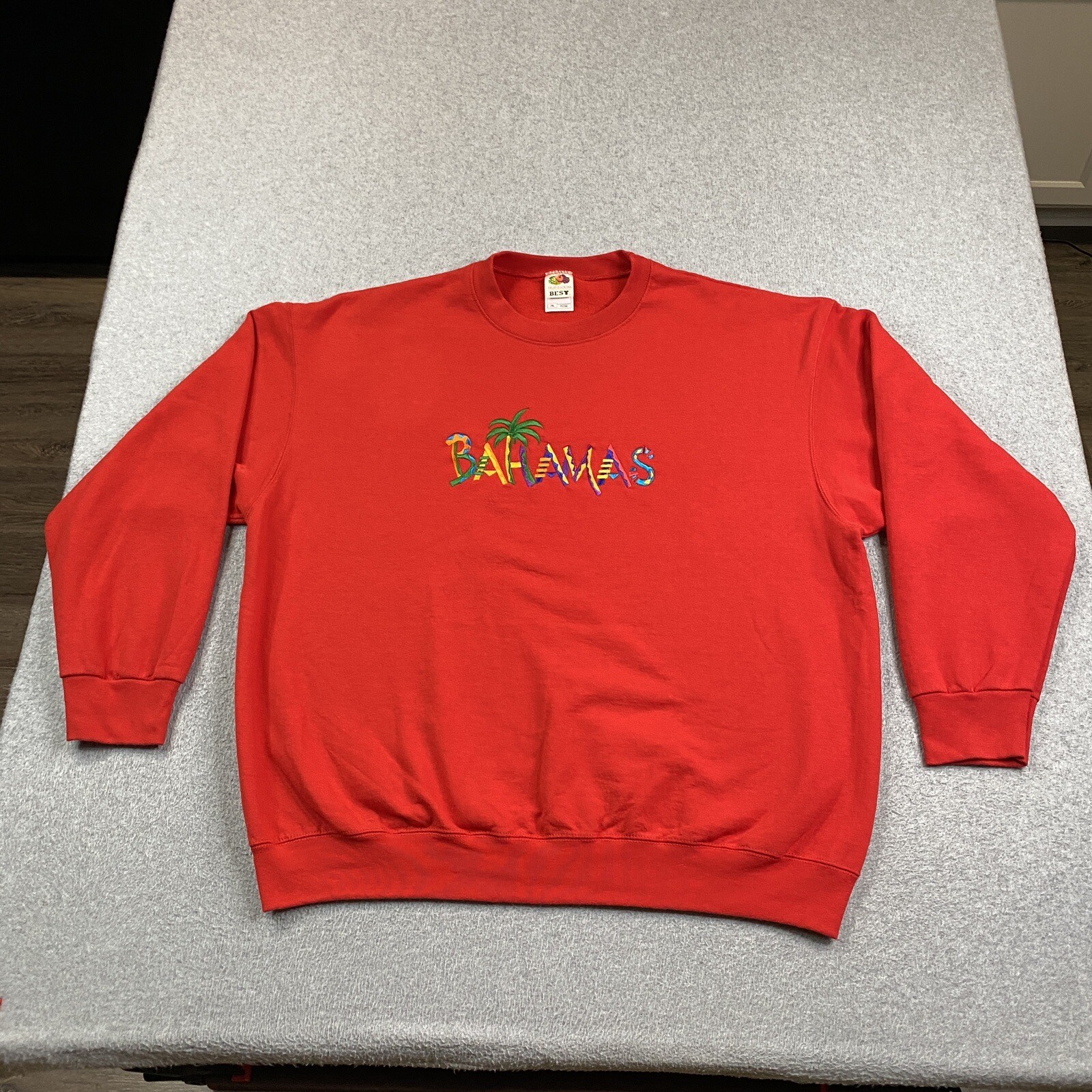 Bahamas 2XL Red Fleece Pullover Mens Embroidered Y2K Sweatshirt