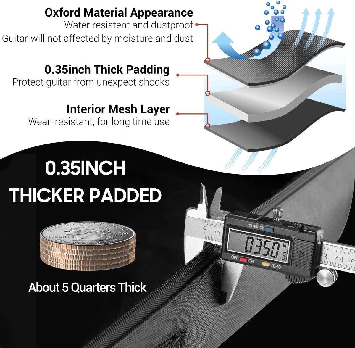 Custodia Chitarra Acustica 41 Pollici Impermeabile - Imbottita, Con Cinghie Regolabili - Foto 9