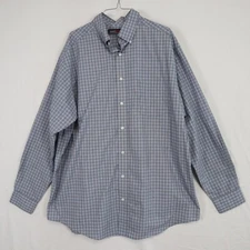 Roundtree & Yorke Shirt Mens XLT Tall TravelSmart Button Blue Plaid Long Sleeve