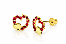 14K Yellow or White Gold Double Heart Stud Earrings with CZ  Cubic Zirconia 