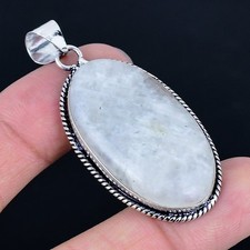 Rainbow Moonstone 925 Silver Plated Handmade Pendant of 2.21"