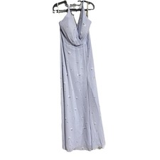 JENNY YOO BRYCE FORMAL 14 DRESS in soft blue floral flowing lined faux wrap