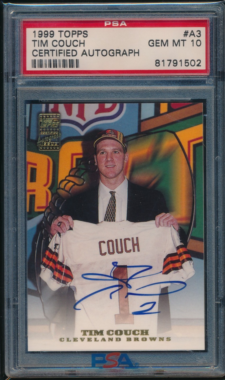 Tim Couch Topps Certified Autograph #A3 Certified Autograph