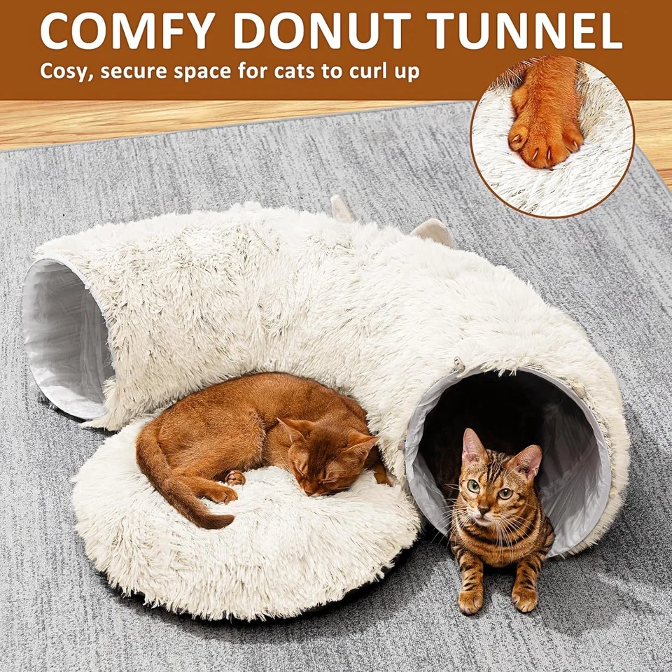 Cat Tunnel with Bed Plush Indoor Cat Playground Toy for Kittens - Image 4 of 4