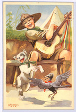 HUNGARY Art *BOY SCOUTS* Postcard Budapest 1938 DOG BIRD DANCING {samwells}WQ221