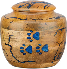 Wooden Pet Urns for Dogs/Cats Ashes - Blue Resin Paws Lichtenburg Design - Kee